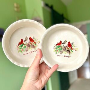 VTG Holiday Winter Cardinal Birds Christmas Mini Pie Dishes Set of 2